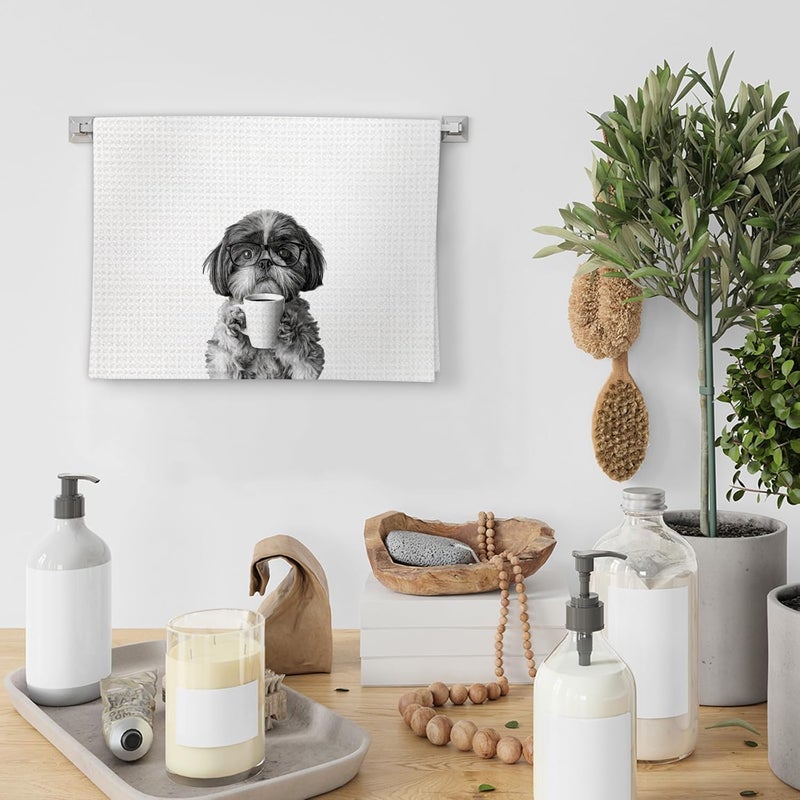 FIicy Shih Tzu Gifts Coffee Kitchen Towels, Gifts for Dog Coffee Lovers Decorative Hand Dish Tea Towel for Kitchen Home Bar, Funny Shih Tzu Dog Owners CoffeeBar Decor(16x24In) - Image 4